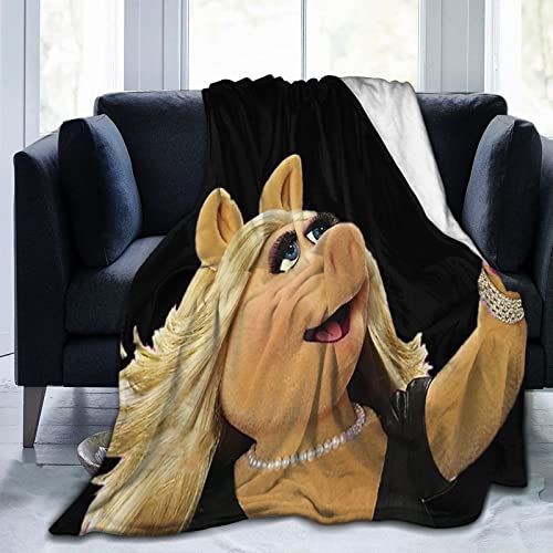 Cteeap Fun Bom Ke-Rmit-Miss Piggy Ultra-Soft Micro Fleece Blanket Digital Printed Warm Lightweight Versatile for All Seasons Bed Sofa Couch Throw Blanket 80''X60'', Black