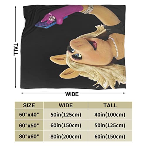 Cteeap Fun Bom Ke-Rmit-Miss Piggy Ultra-Soft Micro Fleece Blanket Digital Printed Warm Lightweight Versatile for All Seasons Bed Sofa Couch Throw Blanket 80''X60'', Black