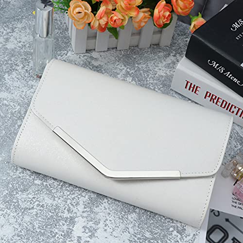 SHERCHPRY Large Mens Wallet White Clutch Evening Purse with Chain Strap for Women Ladies Wedding/Prom/Black- Tie Events Womens Wristlet Wallets