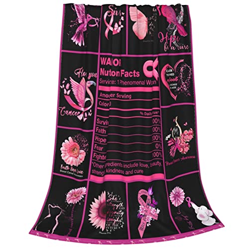 SASISWU Warrior Nutrition Facts Breast Cancer Awareness Novelty Blanket Throw Blanket Fleece Blankets Soft for Kids and Adults 60"x50"