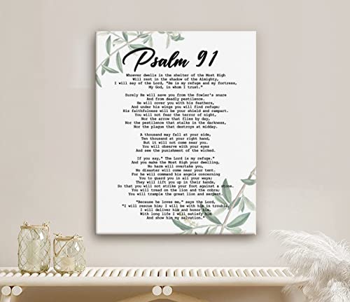 Inspirational Quotes Canvas Wall Art, Psalms 91 Wall Art Sign, Spiritual Wall Decor Sign, Bible Verse Print, Scripture for The Home or Office Sign, Christian Scripture Wall Decor 12x15