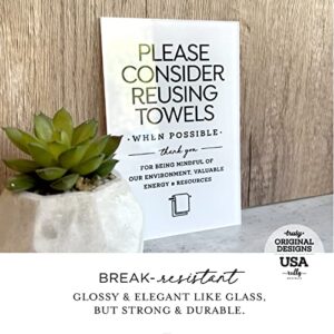 4x6 Inch Please Reuse Towels, Designer Sign ~ Ready to Stick, Lean or Frame