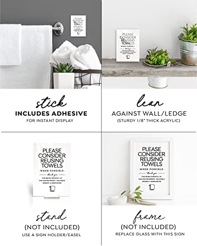 4x6 Inch Please Reuse Towels, Designer Sign ~ Ready to Stick, Lean or Frame