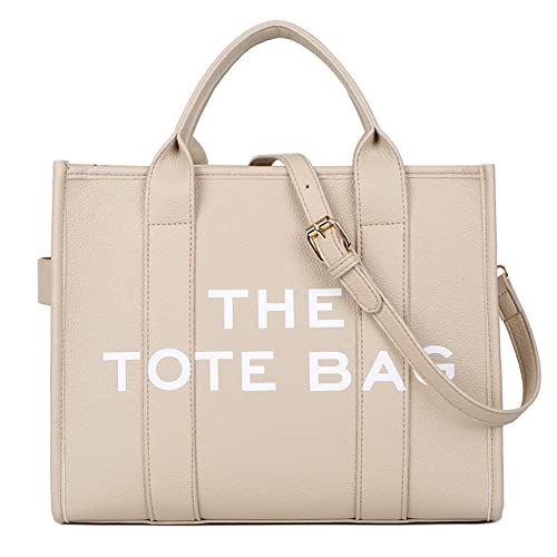 Tote Bags for Women Oversized PU Leather Tote Bag Handle Shoulder Crossbody Bag Purse Luxury Shoulder Bag (Beige)