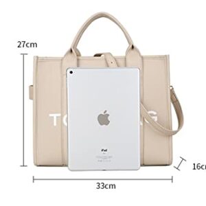 Tote Bags for Women Oversized PU Leather Tote Bag Handle Shoulder Crossbody Bag Purse Luxury Shoulder Bag (Beige)