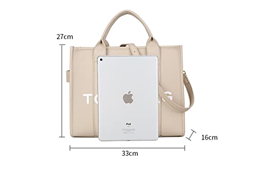 Tote Bags for Women Oversized PU Leather Tote Bag Handle Shoulder Crossbody Bag Purse Luxury Shoulder Bag (Beige)