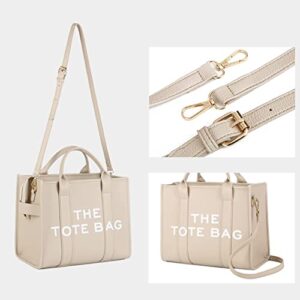 Tote Bags for Women Oversized PU Leather Tote Bag Handle Shoulder Crossbody Bag Purse Luxury Shoulder Bag (Beige)