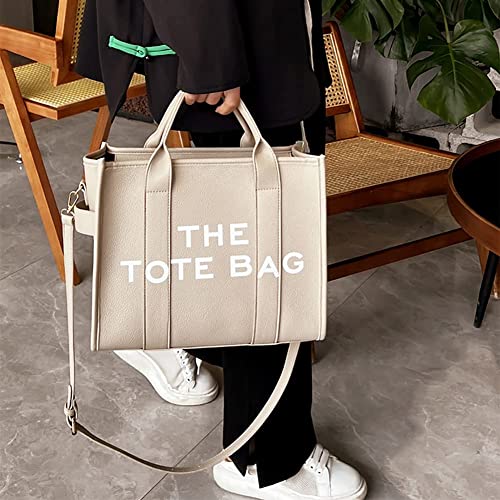 Tote Bags for Women Oversized PU Leather Tote Bag Handle Shoulder Crossbody Bag Purse Luxury Shoulder Bag (Beige)