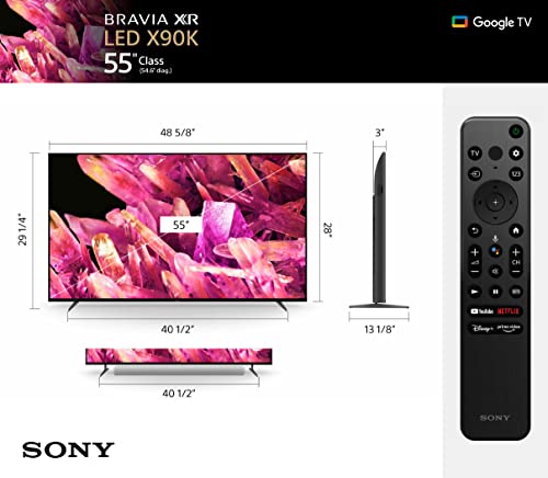 Sony 55 Inch 4K Ultra HD TV X90K Series: BRAVIA XR Full Array LED Smart Google TV with Dolby Vision HDR and Exclusive Features for The Playstation® 5 XR55X90K- 2022 Model