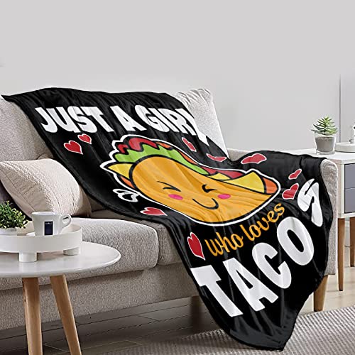 Soft Flannel Blanket Just Girl Loves Tacos Lightweight Plush Throw Air Conditioner Quilt for Women Men Couch Bed Sofa Decorative Blankets 80"x60" Large for Adults