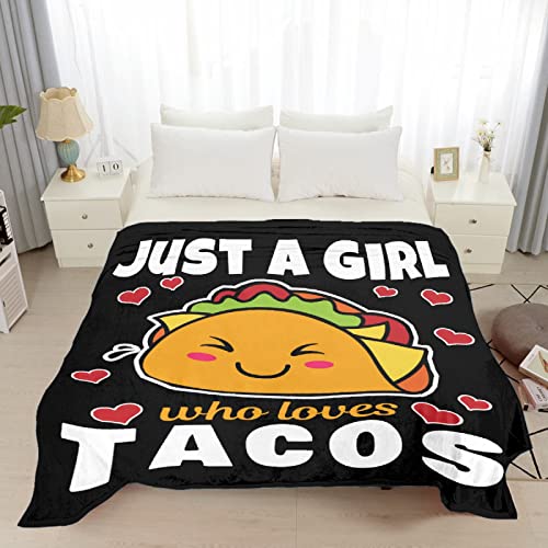 Soft Flannel Blanket Just Girl Loves Tacos Lightweight Plush Throw Air Conditioner Quilt for Women Men Couch Bed Sofa Decorative Blankets 80"x60" Large for Adults