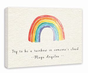 ezosun try to be a rainbow in someone’s cloud inspirational qoute, motivational canvas wall art print for home studio office decor. gift for kids girl ，11.5x15