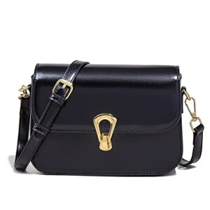 mn&sue designer women ‘s handbag pu leather small flap crossbody bags shoulder satchel purse work bag (black)