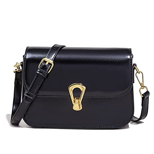 Mn&Sue Designer Women 's Handbag PU Leather Small Flap Crossbody Bags Shoulder Satchel Purse Work Bag (Black)