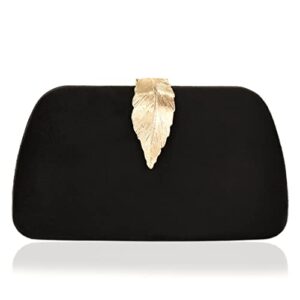 milisente clutch purses for women, solid soft suede evening clutch bag shoulder bag with metallic leaves clasp(black)