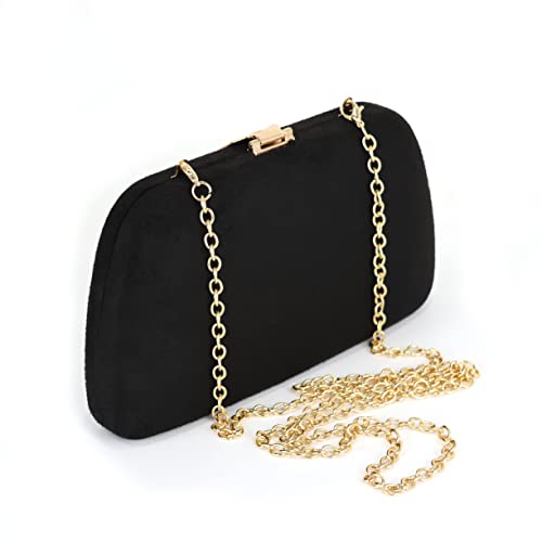 Milisente Clutch Purses For Women, Solid Soft Suede Evening Clutch Bag Shoulder Bag With Metallic Leaves Clasp(Black)