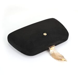 Milisente Clutch Purses For Women, Solid Soft Suede Evening Clutch Bag Shoulder Bag With Metallic Leaves Clasp(Black)