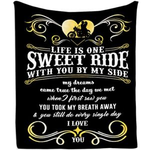 Mubpean Gifts for Motorcycle Lovers - Birthday Gifts for Men/Women - to My Husband/Wife Blanket 60"x50" - Romantic Gifts for Him/Her - Anniversary Birthday Gift Ideas for Couples Sweet Ride Motorcycle