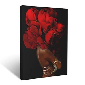 african american wall art, women empowering art, rose women wall paintings modern artwork stretched and framed poster for bathroom office living room wall decor, floral head woman print 12x16in