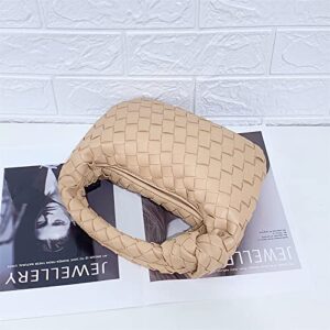 Women Soft PU Leather Woven Handbag Summer Handmade Hobo Bag Woven Clutch Bag Knotted Casual Dumpling Pouch (Apricot)