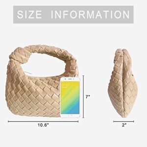 Women Soft PU Leather Woven Handbag Summer Handmade Hobo Bag Woven Clutch Bag Knotted Casual Dumpling Pouch (Apricot)