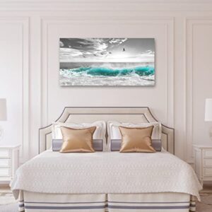 Large Ocean Waves Canvas Wall Art for Living Room Wall Decor Teal Blue Sea Beach Wave Wall Art Prints Artwork Sea Birds Canvas Pictures for Bedroom Home Office Wall Decorations Ready to Hang 30" X 60"