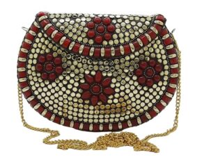 trend overseas multicolor acrylic stone golden metal bead clutch girls bridal bag for women/girl party clutch, acrylic red