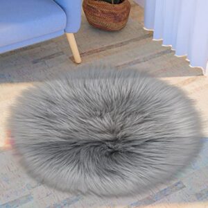 sibba faux fur small area rug chair desk sofa cover carpet 35 cm fluffy plush seat pad protectors for home bedrooms aesthetic decor (grey round)