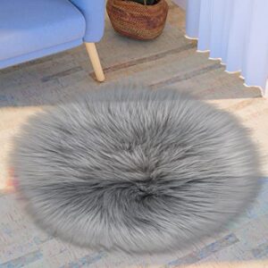 Sibba Faux Fur Small Area Rug Chair Desk Sofa Cover Carpet 35 cm Fluffy Plush Seat Pad Protectors for Home Bedrooms Aesthetic Decor (Grey Round)