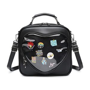 rainbow smile ita bag multi-purpose backpack crossbody heart purse kawaii pin display bag with insert （2117-black