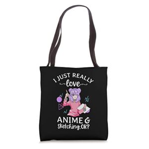 i just really love anime and sketching ok? cute kawaii anime tote bag