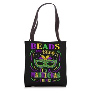 beads and bling it’s mardi gras thing party holiday graphic tote bag