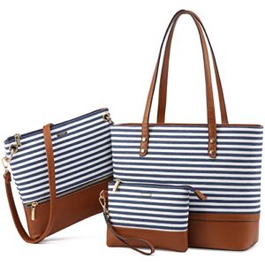 lovevook womens purses satchel handbags shoulder hobo tote bag top handle crossbody 3pcs purse set stripes style