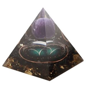 12 Zodiac Orgone Crystal Pyramid, Natural Amethyst with Obsidian,Healing Crystals Pyramid for Protection Chakra, Unique Constellation Pyramid for Positive Energy, Healing Money Health(Aries)