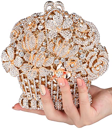 MOSSMON Flower Crystal Evening Clutch Bag Elegant Bride Wedding Party Purse for Women