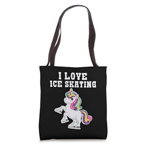 i love ice skating lover funny ice skater unicorn love skate tote bag
