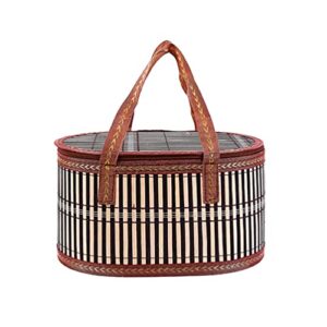 upkoch wicker picnic basket for 2 woven basket with double swing handles wicker basket for fruit and food for outdoor picnic