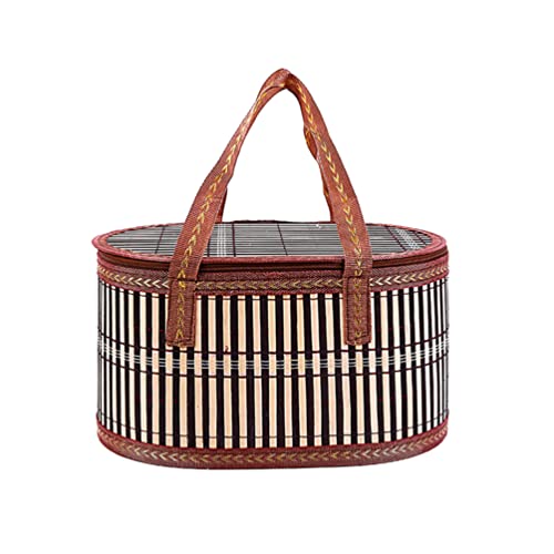 UPKOCH Wicker Picnic Basket for 2 Woven Basket with Double Swing Handles Wicker Basket for Fruit and Food for Outdoor Picnic