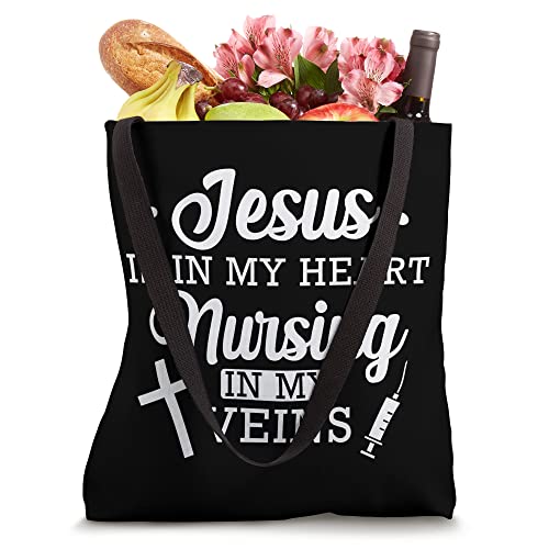 Jesus Heart Nursing in My Veins Nurse Tote Bag