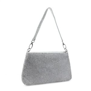 topfive rhinestones purses women’s hobo bags sparkly silver evening bling crystal clutch for party wedding (silver-01)
