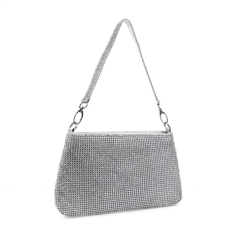 Topfive Rhinestones Purses Women's Hobo Bags Sparkly Silver Evening bling Crystal Clutch for Party Wedding (silver-01)