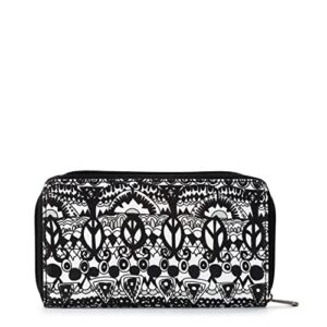 sakroots women’s cotton large zip wallet, black & white one world, one size
