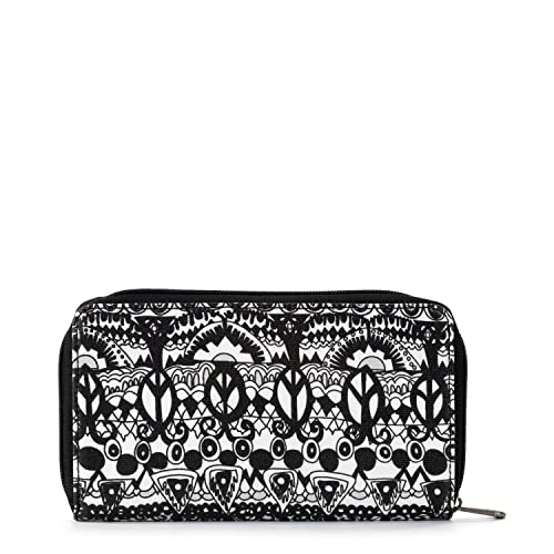 Sakroots Women's Cotton Large Zip Wallet, Black & White One World, One Size