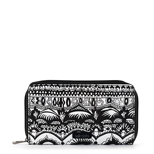 Sakroots Women's Cotton Large Zip Wallet, Black & White One World, One Size