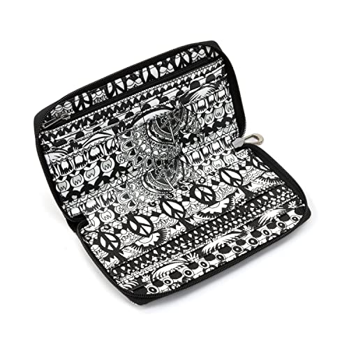 Sakroots Women's Cotton Large Zip Wallet, Black & White One World, One Size