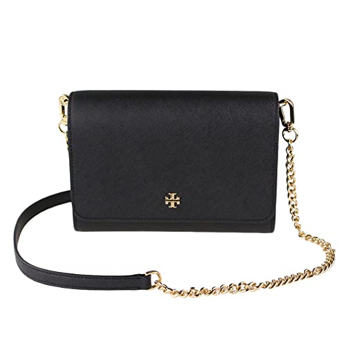 Tory Burch 82328 Black with Gold Hardware New Emerson Chain Wallet Black Leather Cross Body Bag