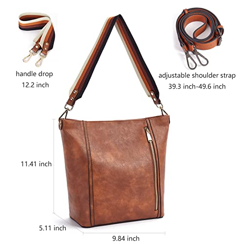 Telena Handbags for Women Bucket Bags Purses and Handbags Vegan Leather Hobo Crossbody Bag with Adjustable Strap Mocha Brown