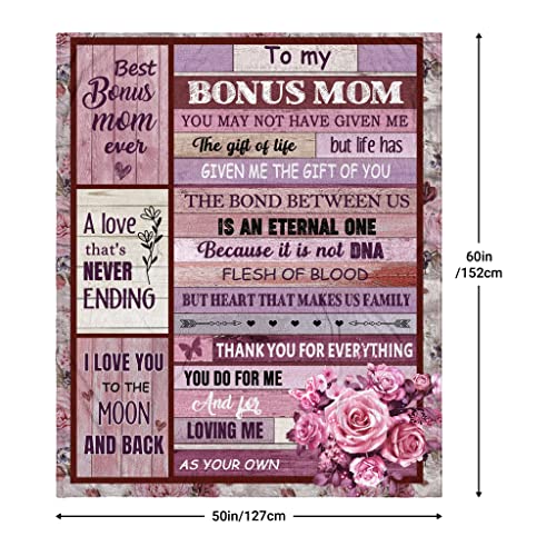 NVDOXSA Bonus Mom Blanket Gift, Stepmom Blanket from Stepdaughter Stepson, Step Mom Throw Blanket 50"x60" Gifts for Bonus Mom Birthday Christmas Thanksgiving Day