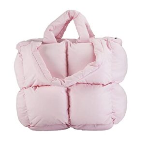 eillys women padded shoulder bag luxury check puffer tote bag soft pillow handbag quilted puffy high capacity underarm (za-pink (basic edition))