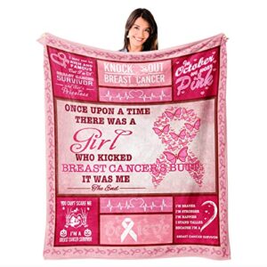 breast cancer awareness blanket, breast cancer survivor gifts throw blanket 50″x40″, breast cancer gifts for women chemo friend coworker, pink ribbon blankets ultra soft fleece warm cozy for bed sofa